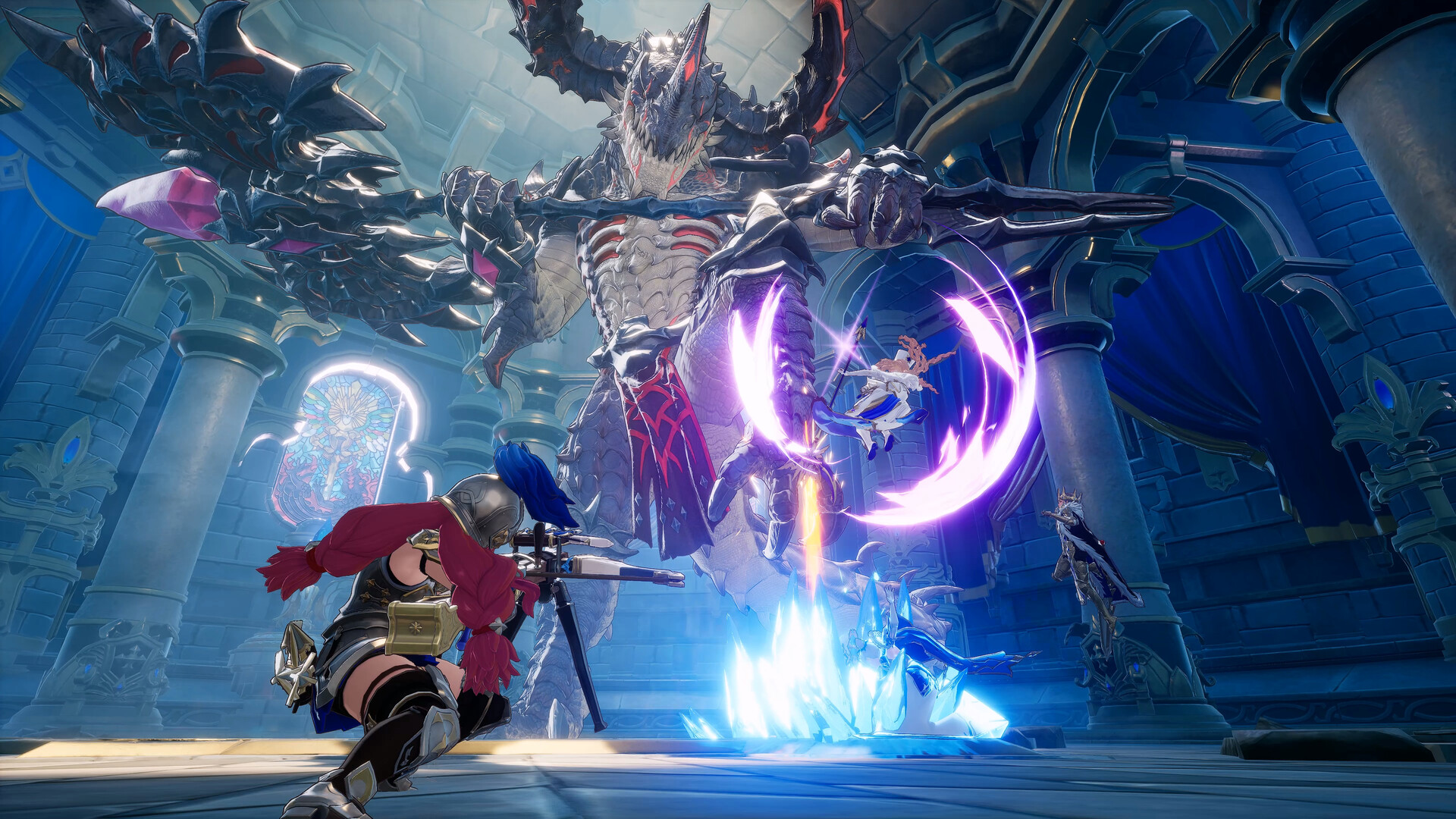 DragonSword Awakening party confronting a large dungeon boss